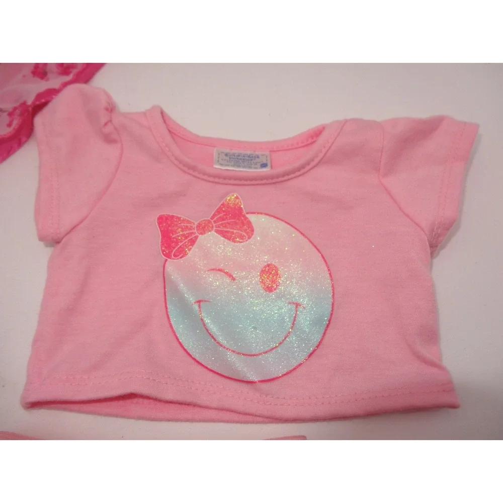 Build A Bear Pink Floral Dress and Smiley Face Skirt Set 2 pc Outfit